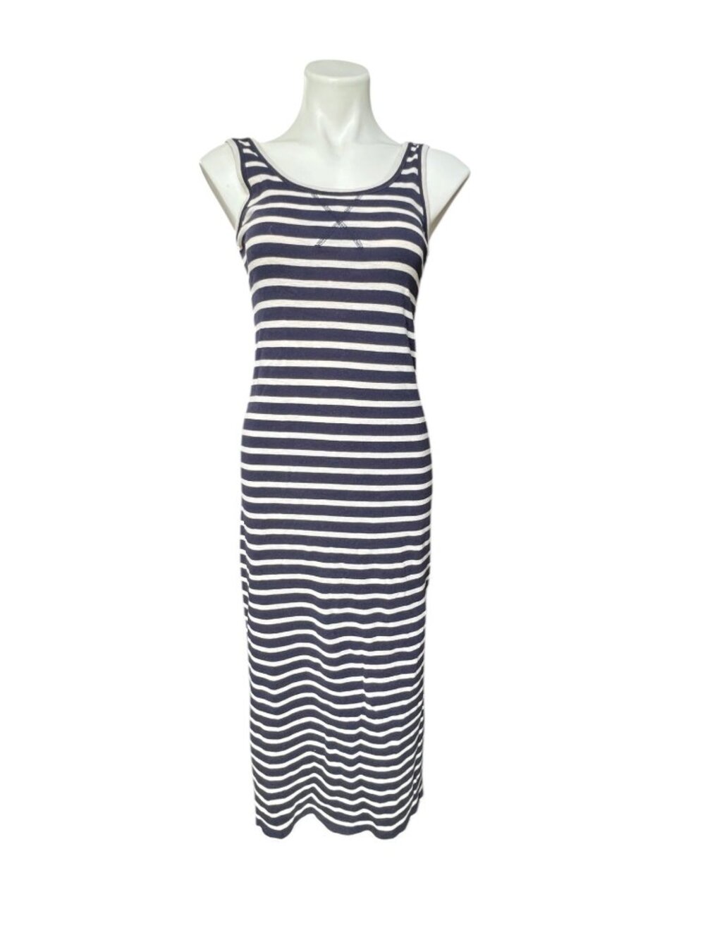 Loft Ann Taylor Dress XS  Navy & Cream Striped Cotton Knit Maxi Beach Tank